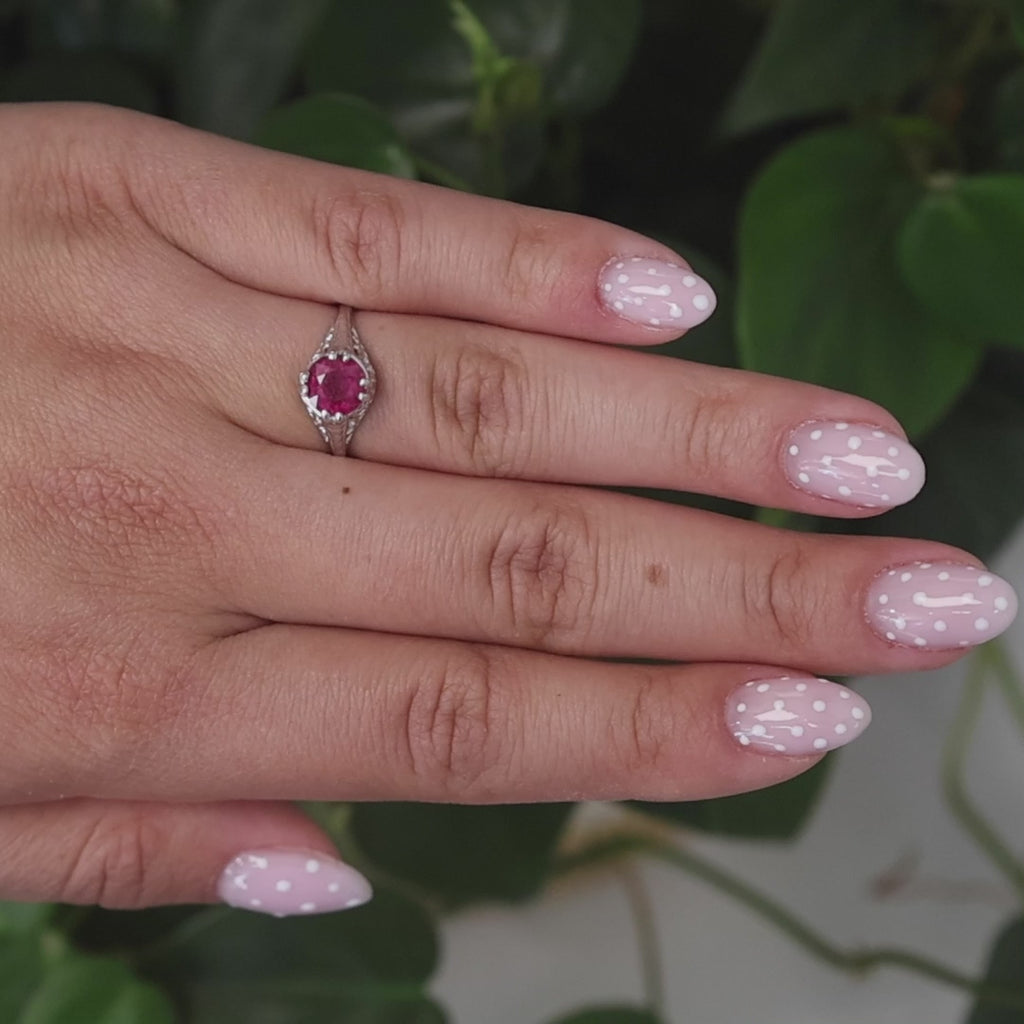 1.80 CT Solitaire Round Ruby Filigree Ring Platinum Size 6.5 Ladies Estate