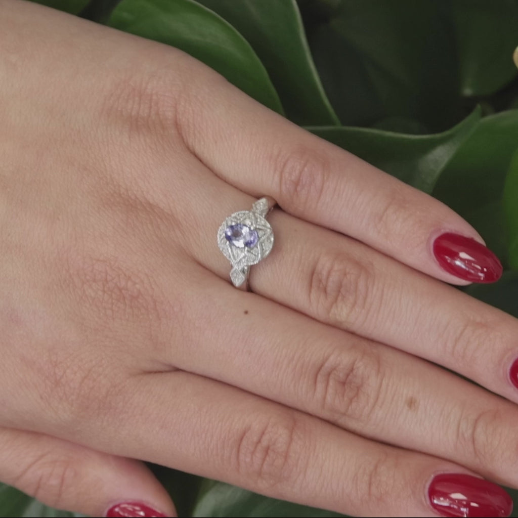 Tanzanite Diamond Cocktail Star Ring 10K White Gold 0.60 CTW Size 6.75 Estate