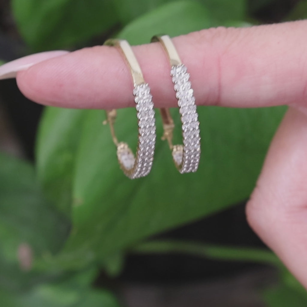 Natural Diamond 3-Row Hoop Earrings 10K Gold 1.08 CTW 1.25" JWBR