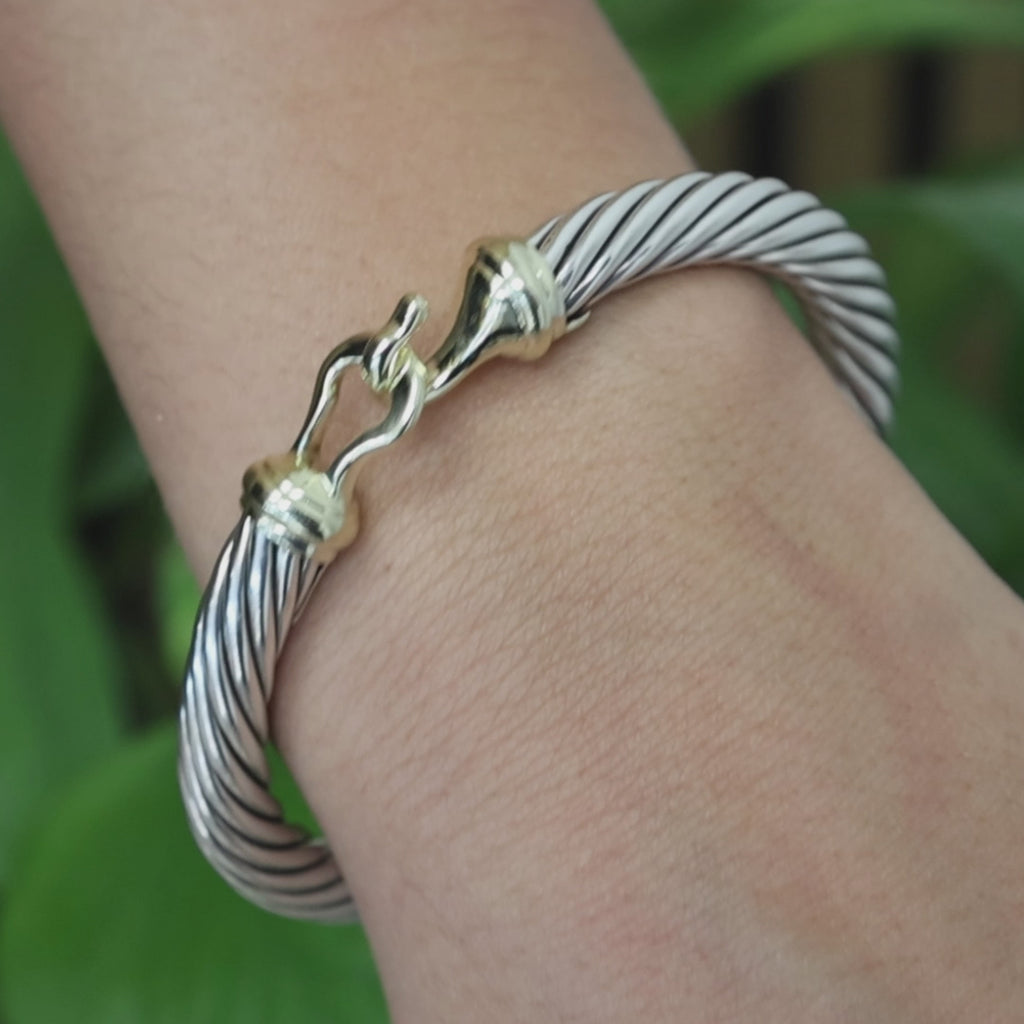 David Yurman 14K Gold Sterling Silver Cable Bracelet 7mm 6.25" DY
