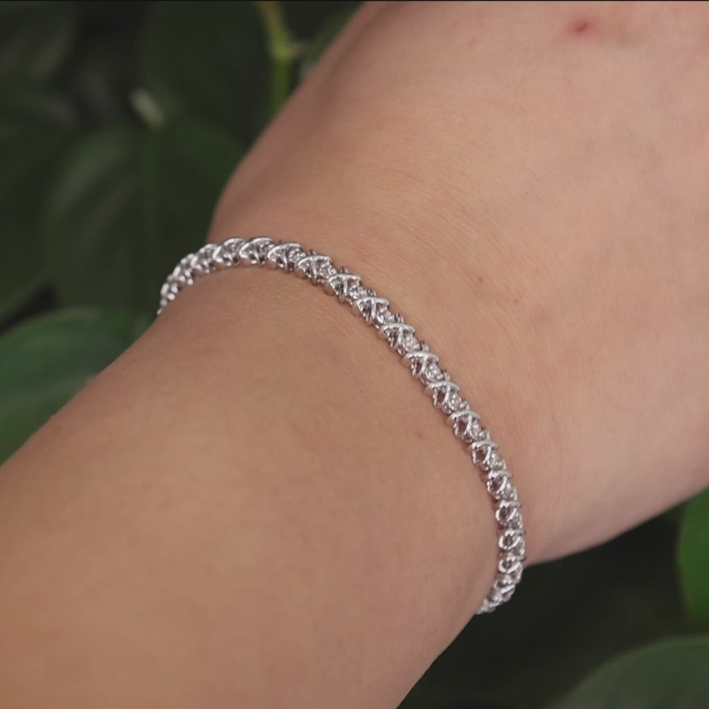 Round Diamond X Link Tennis Bracelet 14K White Gold 1.00 TW 7" Estate