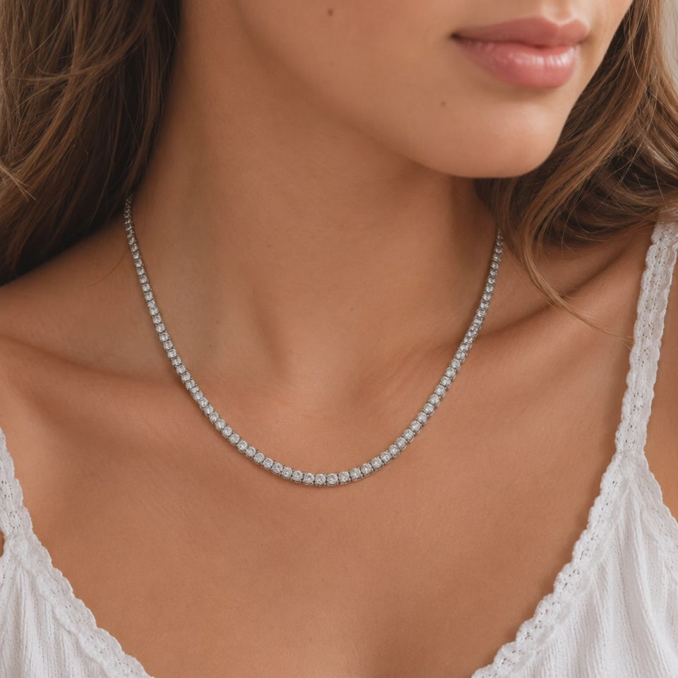 14K White Gold 5.00 CTW Natural Diamond Tennis Necklace 17" 25.2g