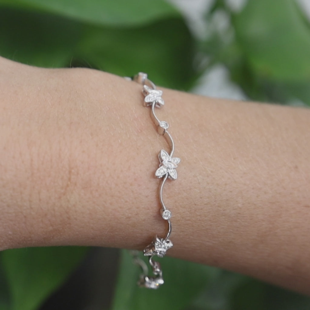 Natural Diamond Butterfly Station Bracelet 14K White Gold 0.40 CTW 6.75"