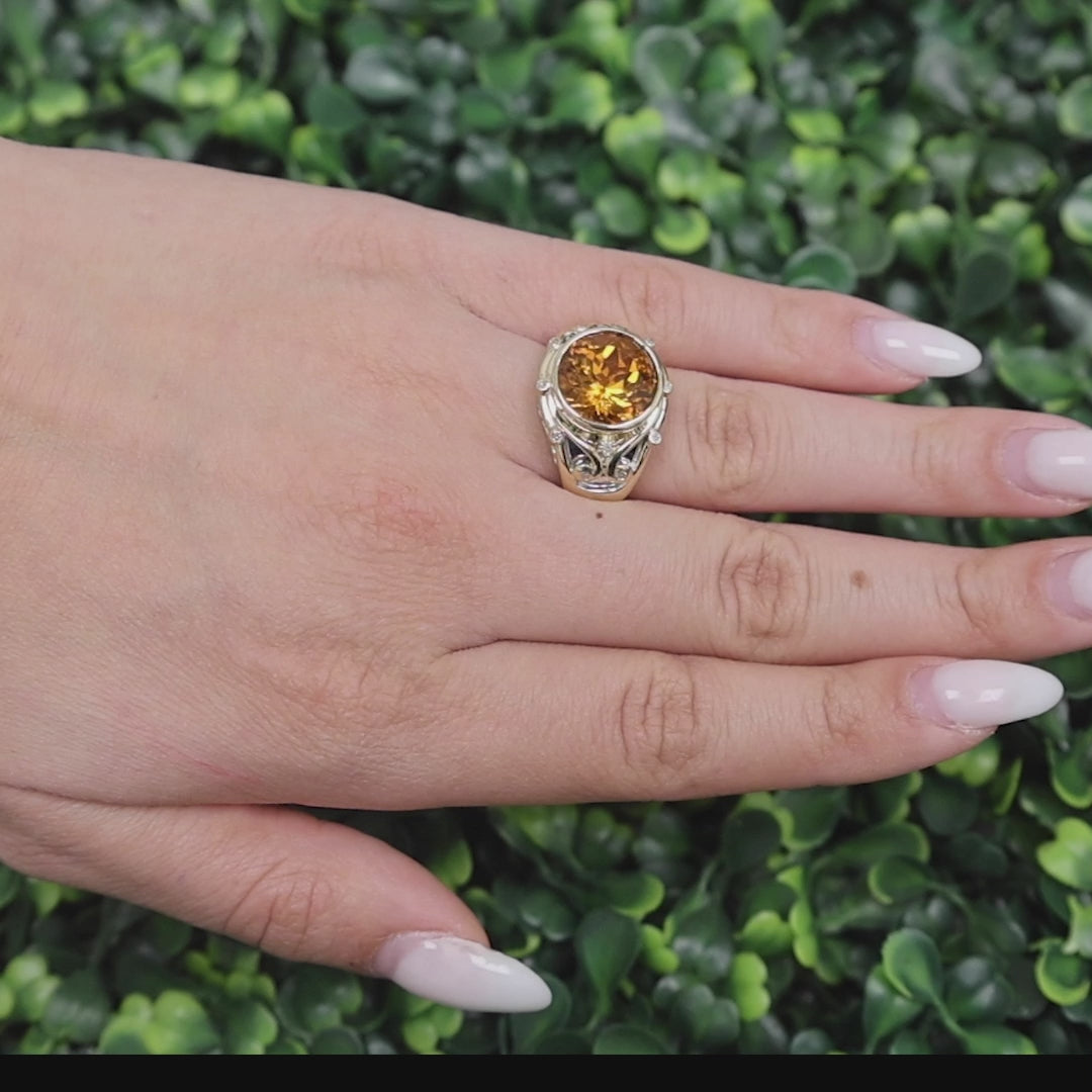 Citrine Diamond Filigree Statement Ring 14K Gold 5.79 CTW Size 7 Estate