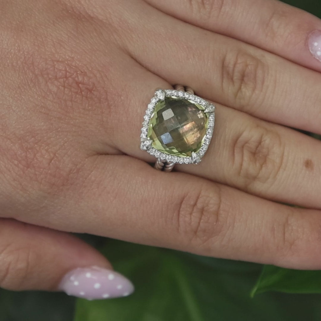 David Yurman Chatelaine Quartz Halo Diamond Ring 10.19TW Sterling Silver SZ 7.25