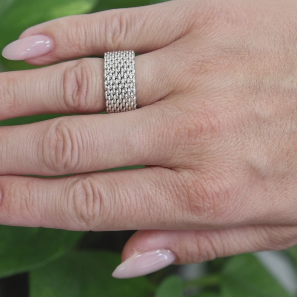 Tiffany & Co. Somerset Mesh Ring Sterling Silver 925 10mm Size 6.25