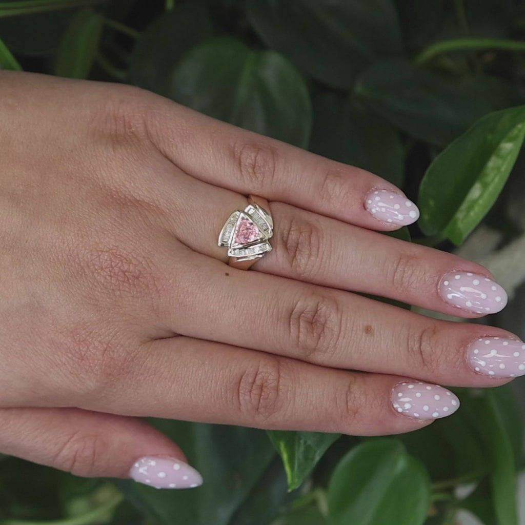 Solitaire Pink Tourmaline Diamond Accent Ring 14K Yellow Gold 1.20 CTW Size 5.75