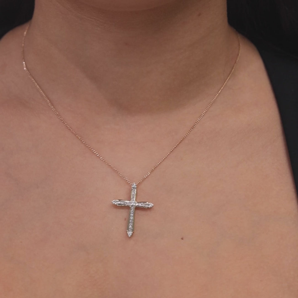 Religious Diamond Cross Pendant Charm 14K Gold 0.45 TW 1.22" Unisex Estate