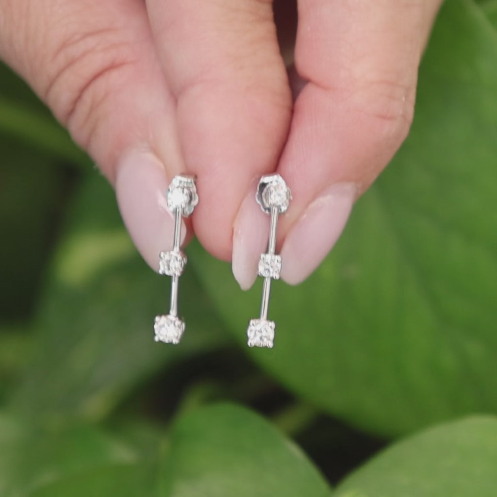 14K White Gold 0.50CTW Diamond Linear Drop Earrings Round Brilliant Dangle