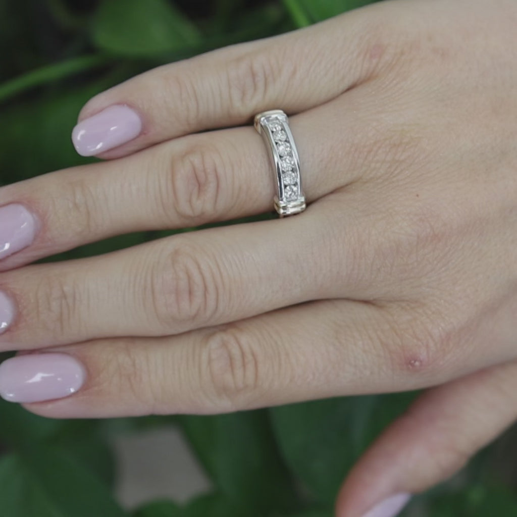 14K Two Tone Gold 0.60CTW Channel Set Diamond Band Ring Size 7.25 Unisex
