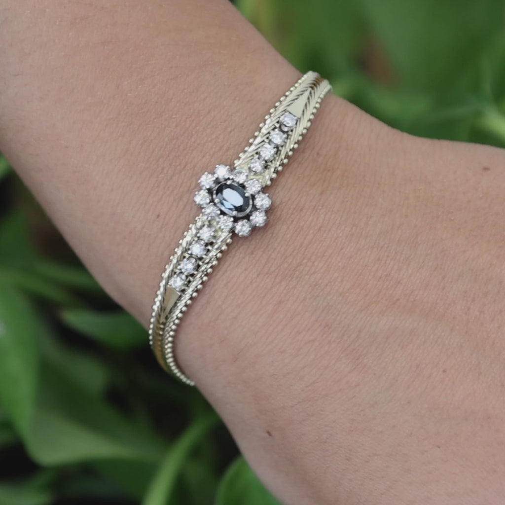 Milor Italy 14K Gold Sapphire Diamond Bracelet 1.40CTW Vintage Estate 6.25"