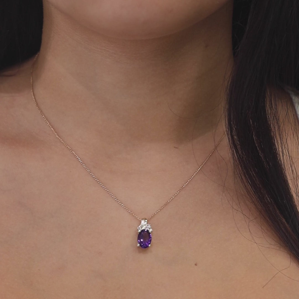 Amethyst Diamond Pendant 14K Yellow Gold 2.35 CTW 0.70" Ladies Estate