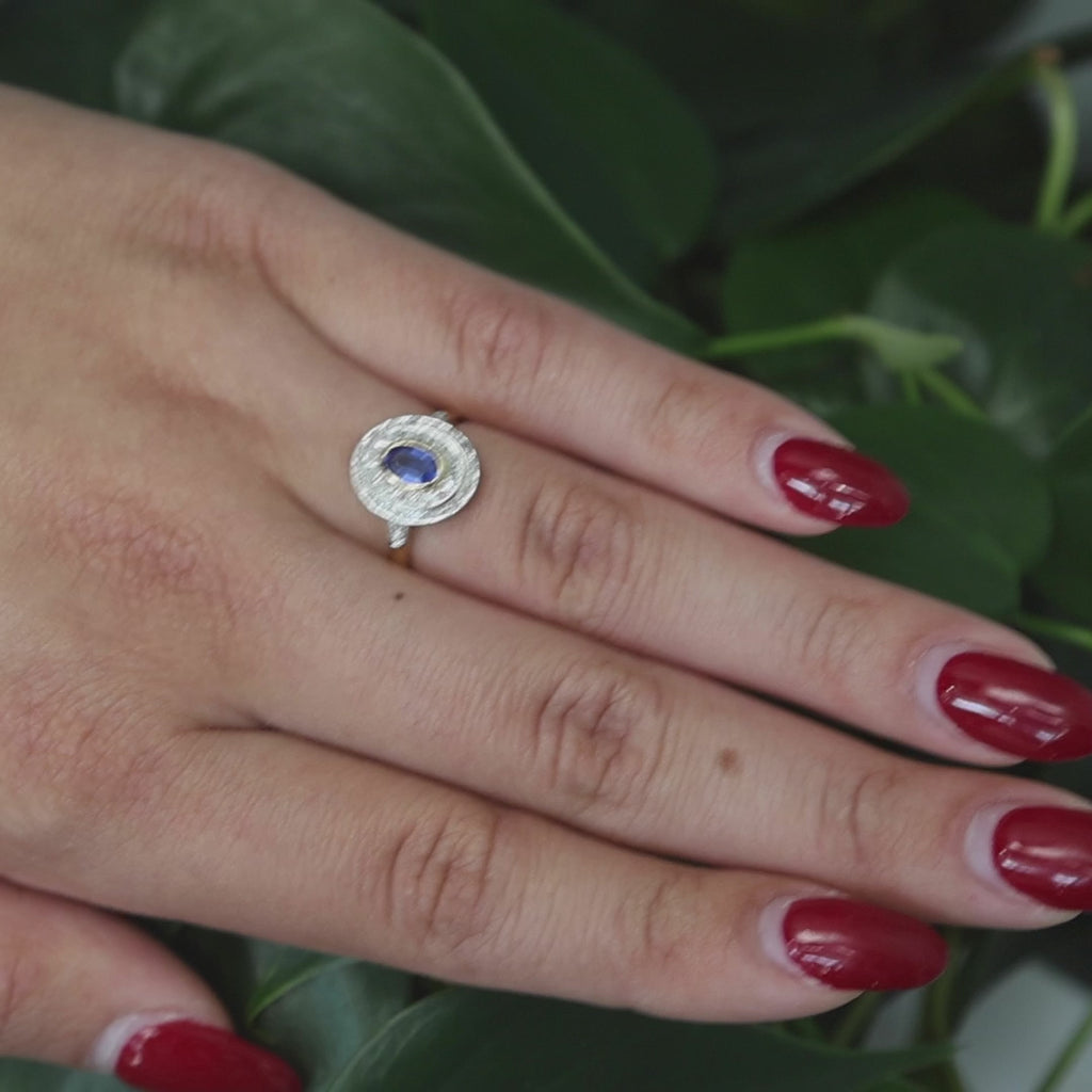 Blue Sapphire Doublet Halo Diamond Ring Platinum 18K Yellow Gold 0.55 CTW SZ 6.5