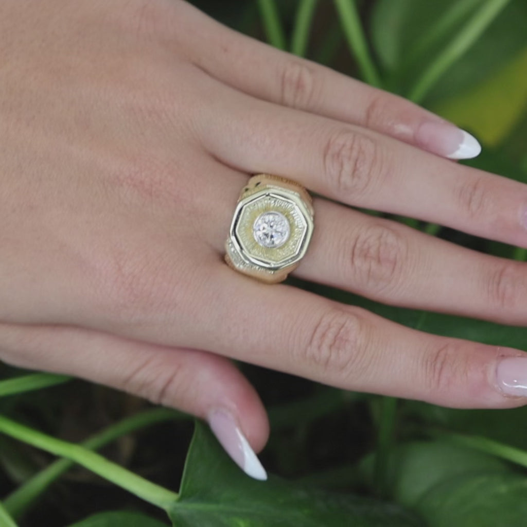 0.75 CT Mens Diamond Signet Ring 14K Two-Tone Gold & Palladium Size 8.25 Estate
