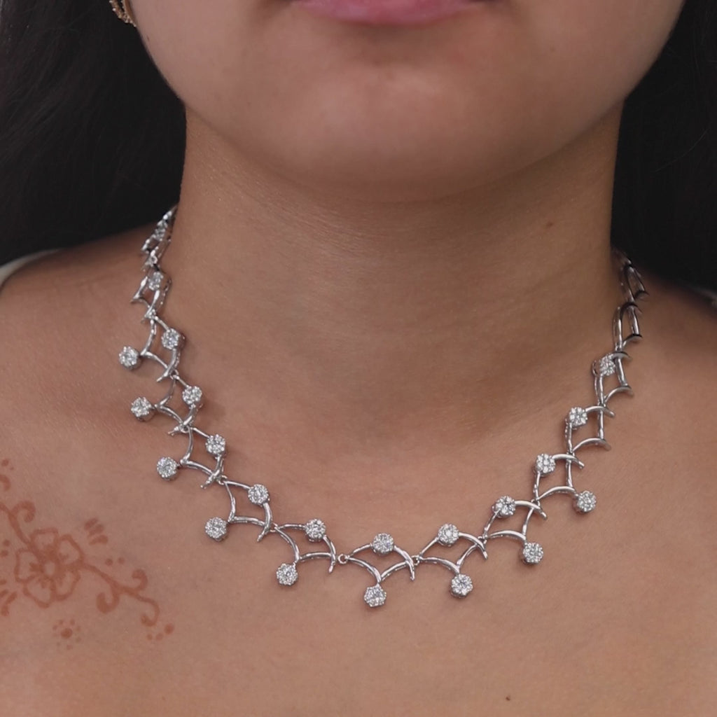 4.00 TW Diamond Flower Station Necklace 18K White Gold Swirl 17.5" Ladies Estate