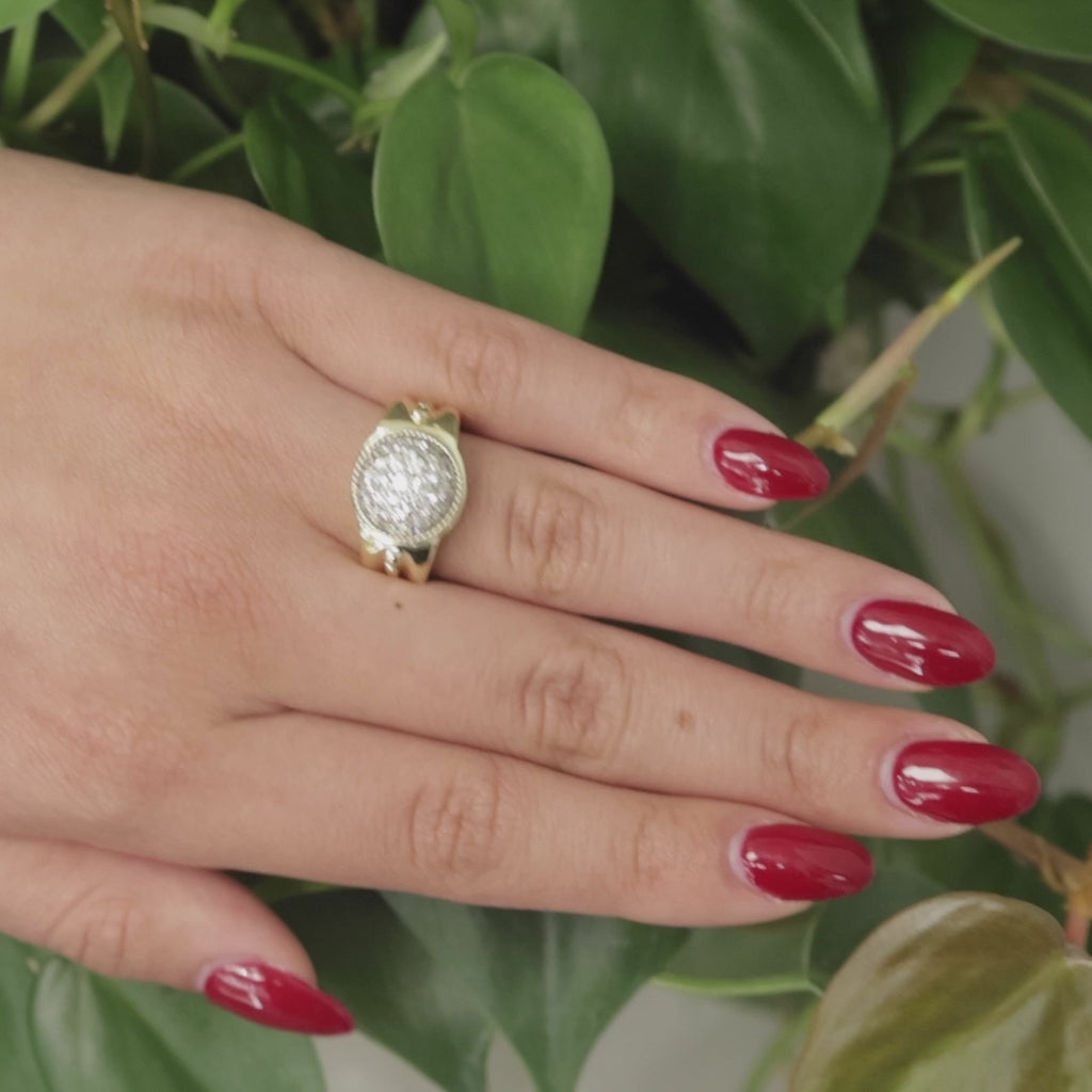 1.00 TW Cluster Diamond Dome Ring 18K Yellow Gold Size 6.75 Ladies Estate
