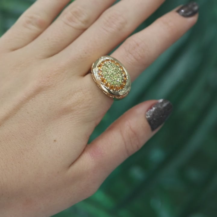 Prasiolite Citrine Statement Ring Hearts Motif 18K Yellow Gold 1.46 CTW SZ 7.75