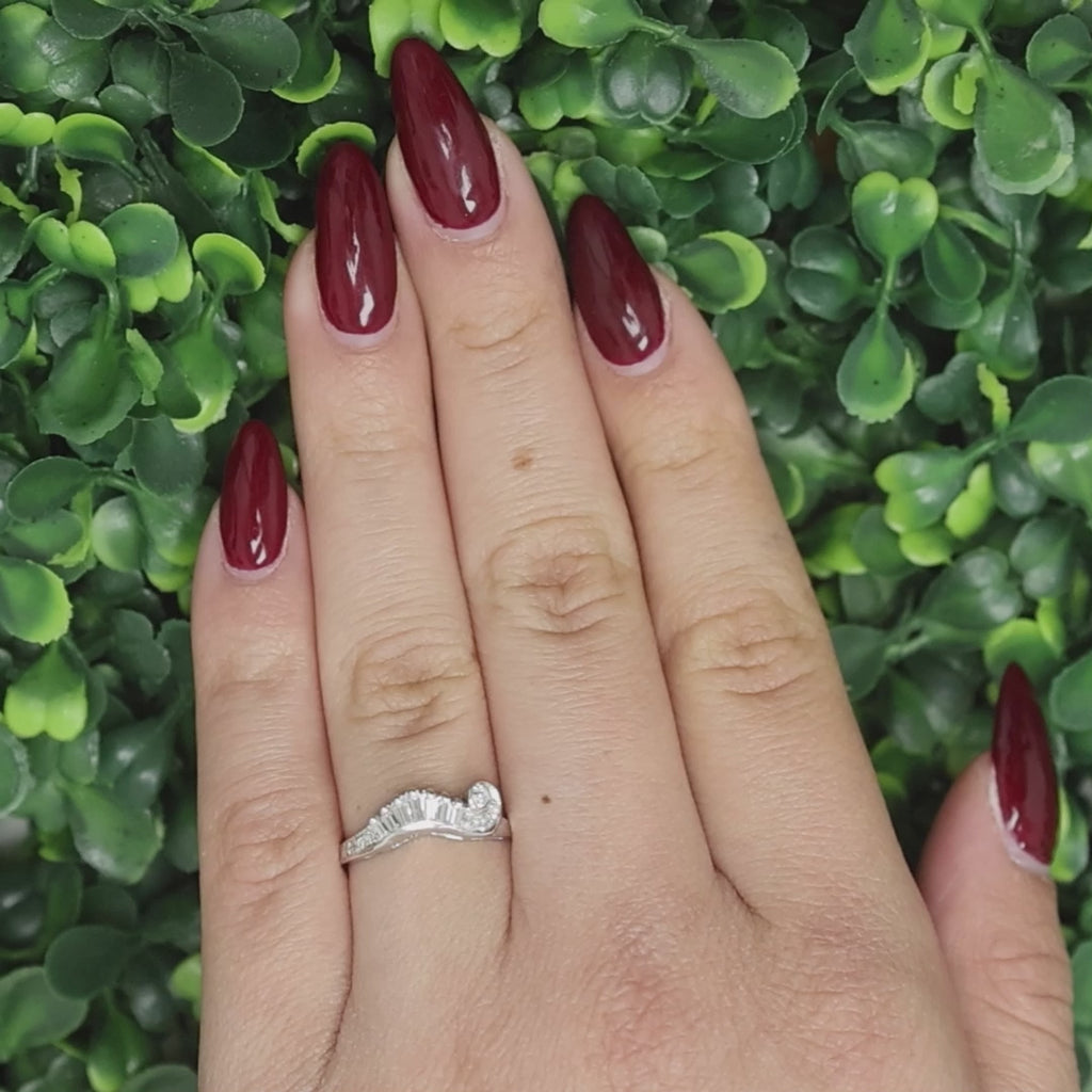 Baguette Round Diamond Swirl Band Ring White Gold 0.30 TW Size 7.75 Ladies