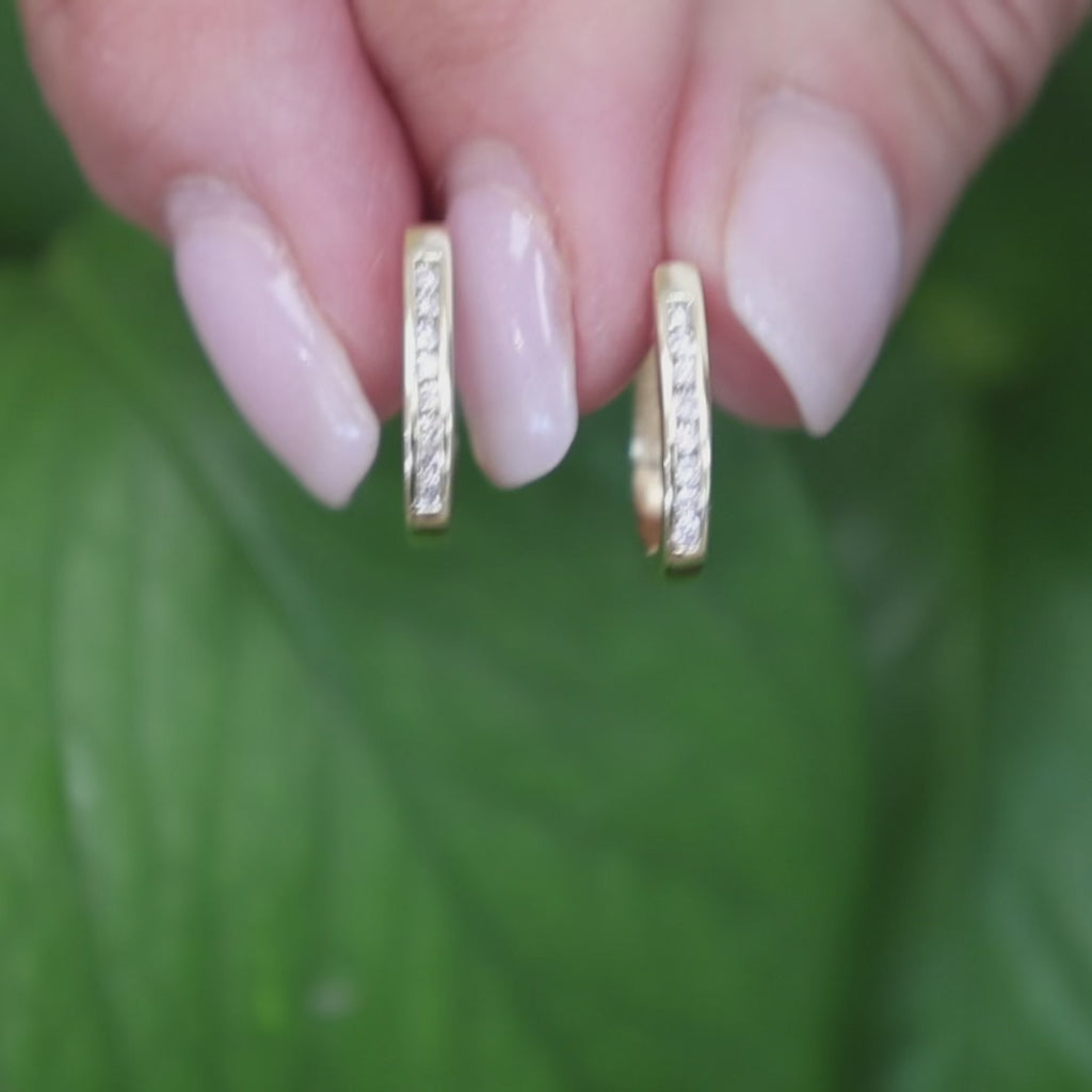 14K Yellow Gold 0.20CTW Diamond Channel Set Huggie Hoop Earrings
