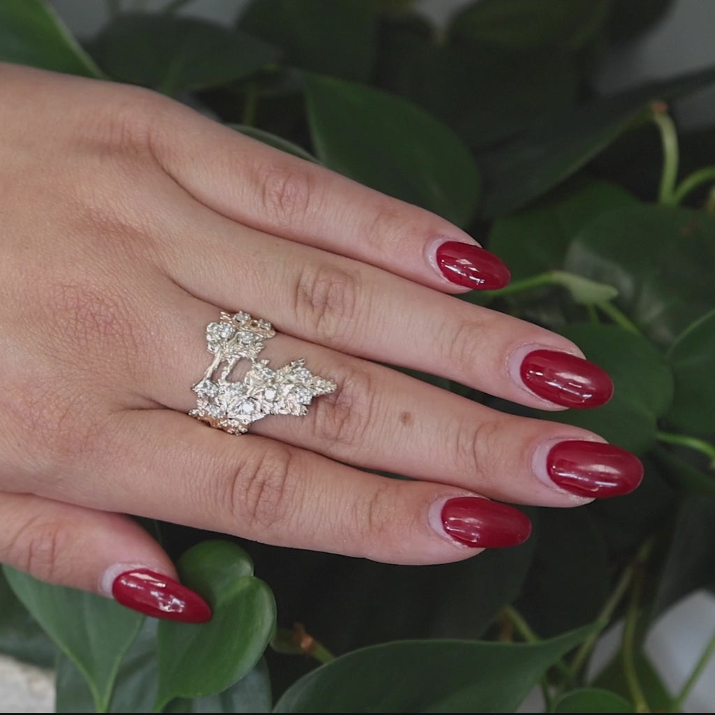 0.50 TW Diamond Leaf Wide Band Statement Ring 14K Yellow Gold Size 9.5 Ladies