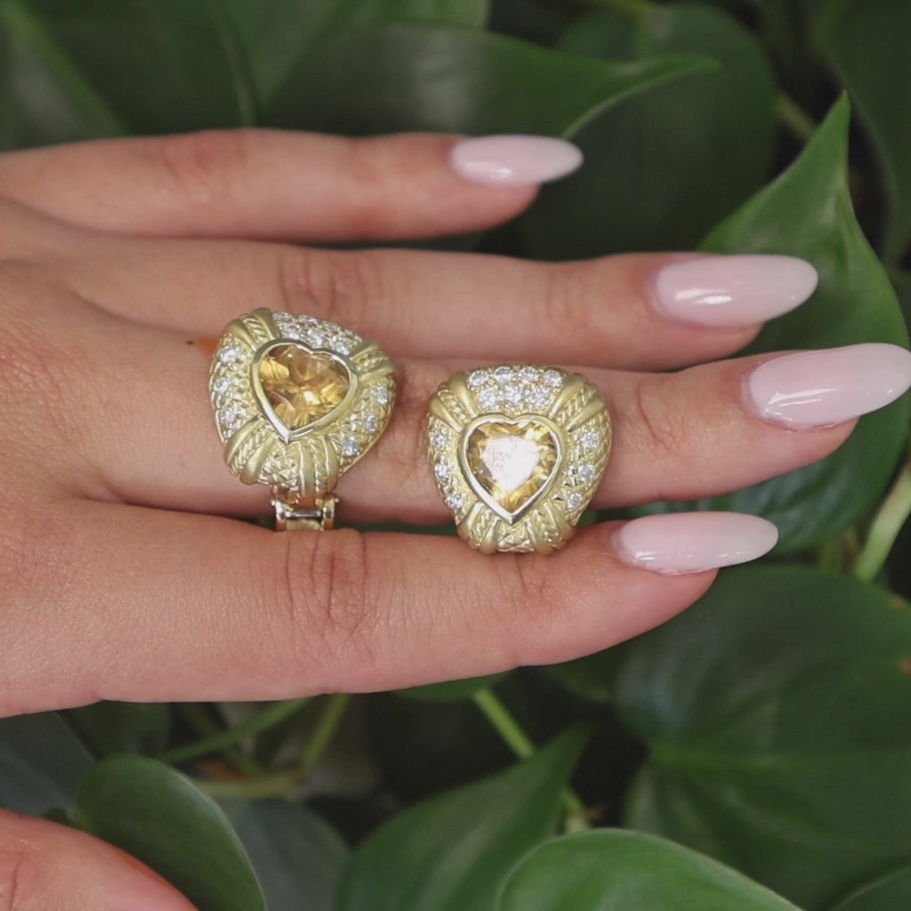 Judith Ripka Heart Citrine Diamond Clip On Earrings 18K Yellow Gold 7.85TW 0.78"