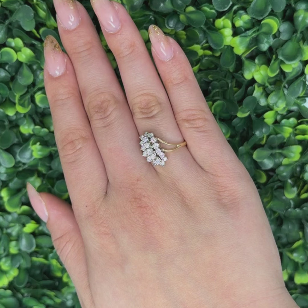 Cluster Diamond Cascade Ring 14K Gold 1.35 TW Size 7.5 Ladies Estate