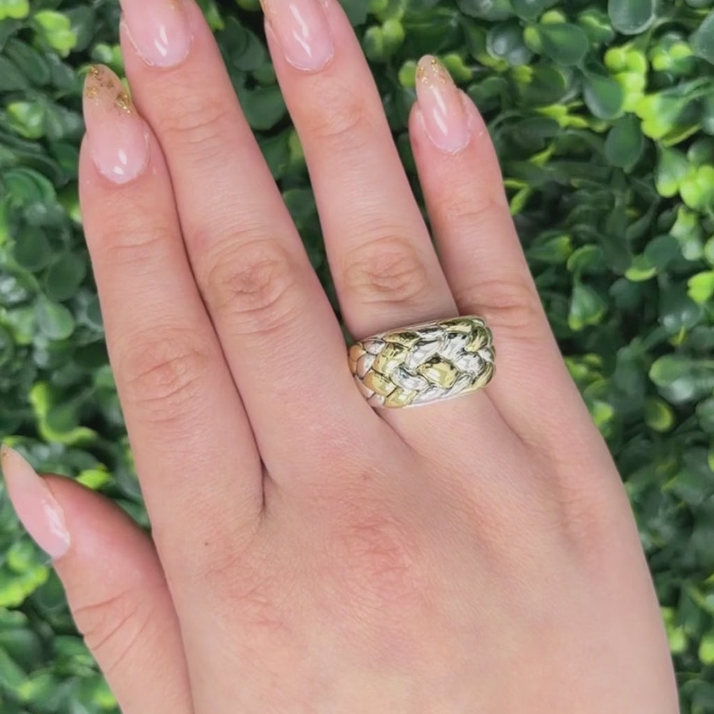 Scott Kay Basket Weave Wide Band Ring Sterling Silver 18K Yellow Gold Size 7.25