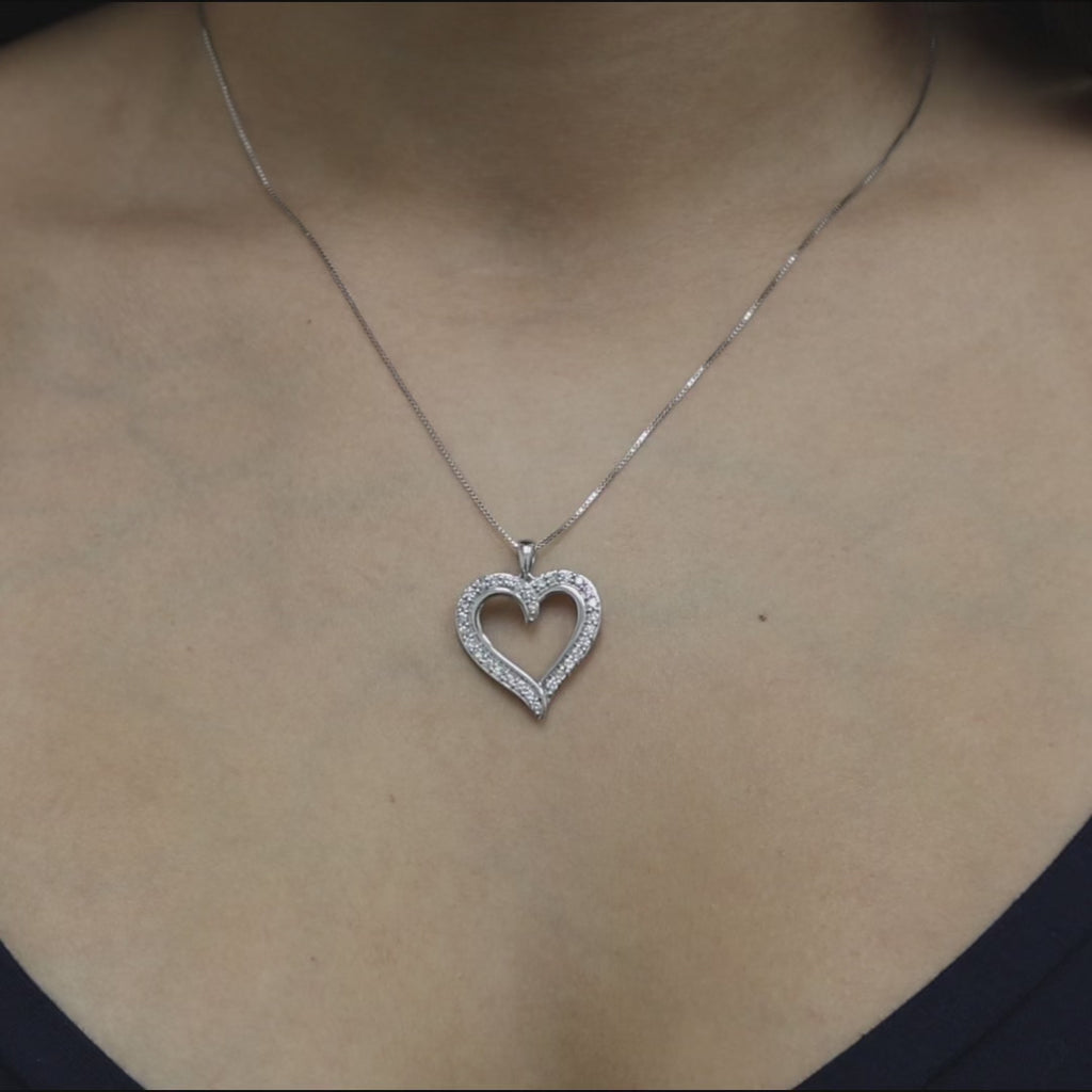 1.00 CTW Lab Grown Diamond Heart Pendant 10K White Gold Open Heart Necklace