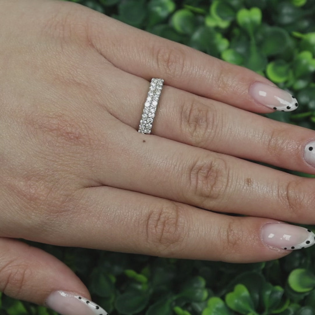 2-Row Diamond Band Ring 14K Gold 0.60 TW Round Diamonds Size 5.5