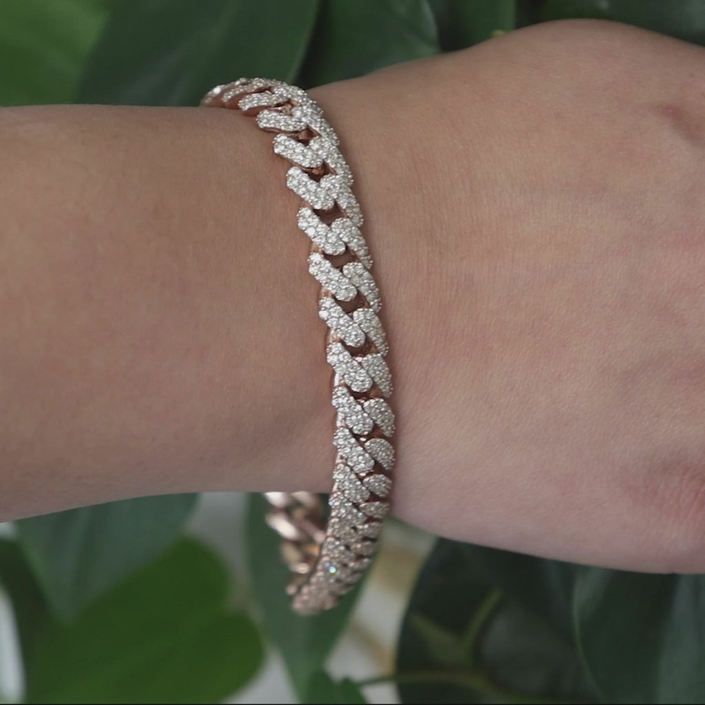 Mens 10K Rose Gold Diamond Cuban Link Chain Bracelet 12TW 9.75" Estate