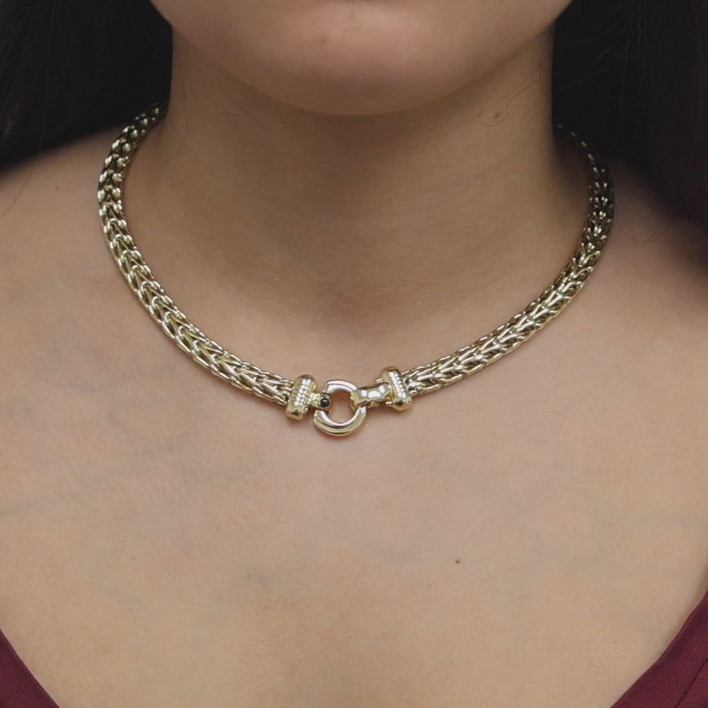 Roberto Coin 18K Yellow Gold Wheat Link Necklace Sapphire Accented Clasp 18"