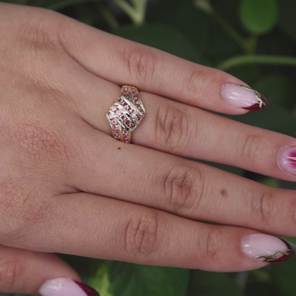 1.12 CTW Pink Tourmaline Crossover Ring 14K Yellow Gold Size 6 Ladies Estate