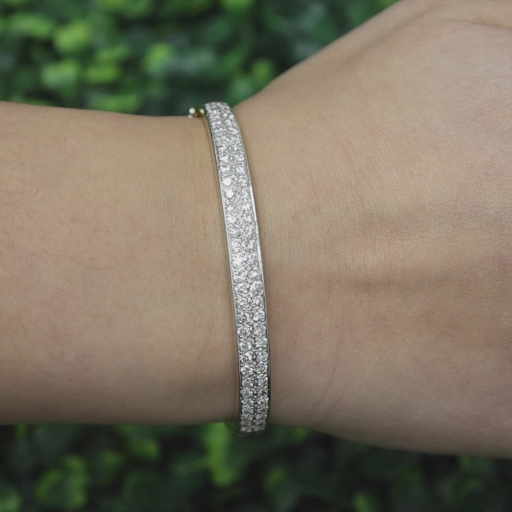 2-Row Diamond Bangle Bracelet 14K Two-Tone Gold 4.25 TW Round Diamonds 6.75"