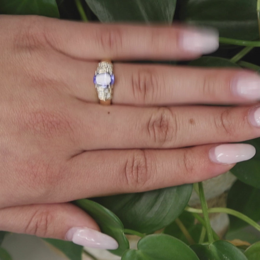 Tanzanite Diamond Cocktail Ring 14K Yellow Gold 1.93 CTW Size 6.5 Estate