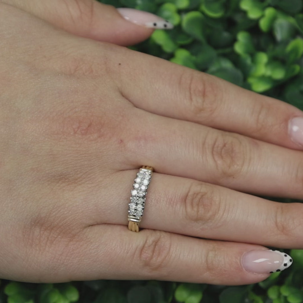 2-Row Diamond Band Ring 10K Gold 0.45 TW Round Diamonds Size 8.25 Estate