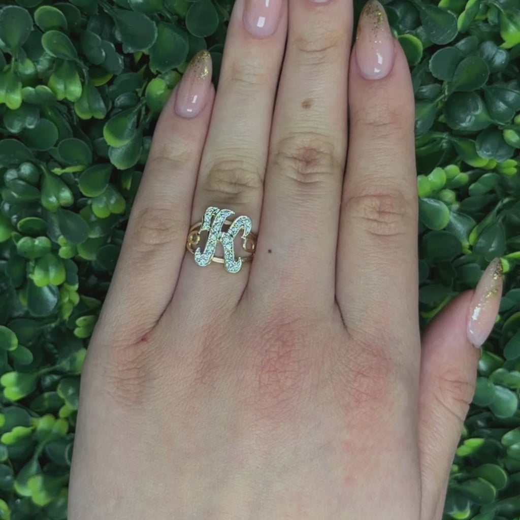Fancy Letter K Diamond Statement Ring 14K Two-Tone Gold 0.25 TW Size 5.5 Estate