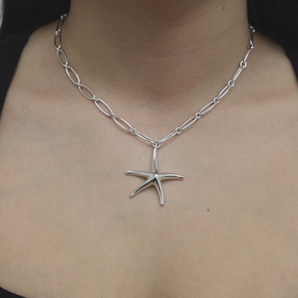 Tiffany & Co. Elsa Peretti Starfish Pendant Chain Necklace Sterling Silver 16.5"